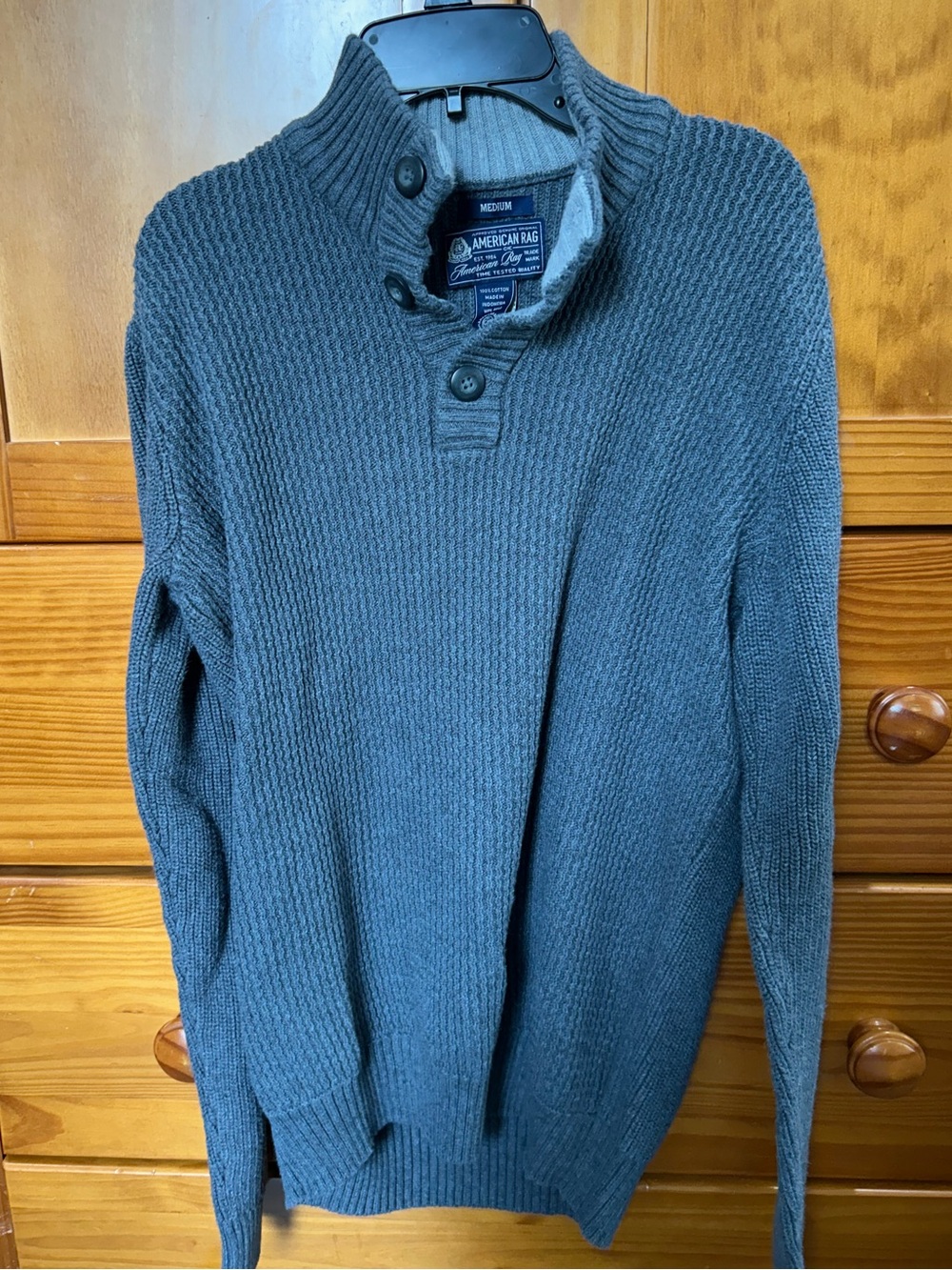 American Rag Men’s Slate Gray Button-Neck Ribbed Sweater